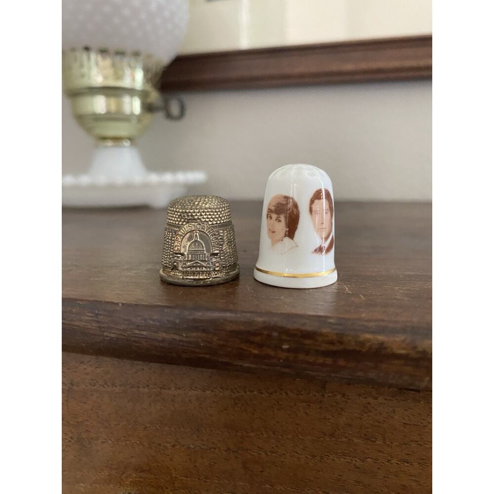 Vintage Thimble Lot Of 2 Souvenir Thimbles Princess Diana Royal Wedding Trinkets